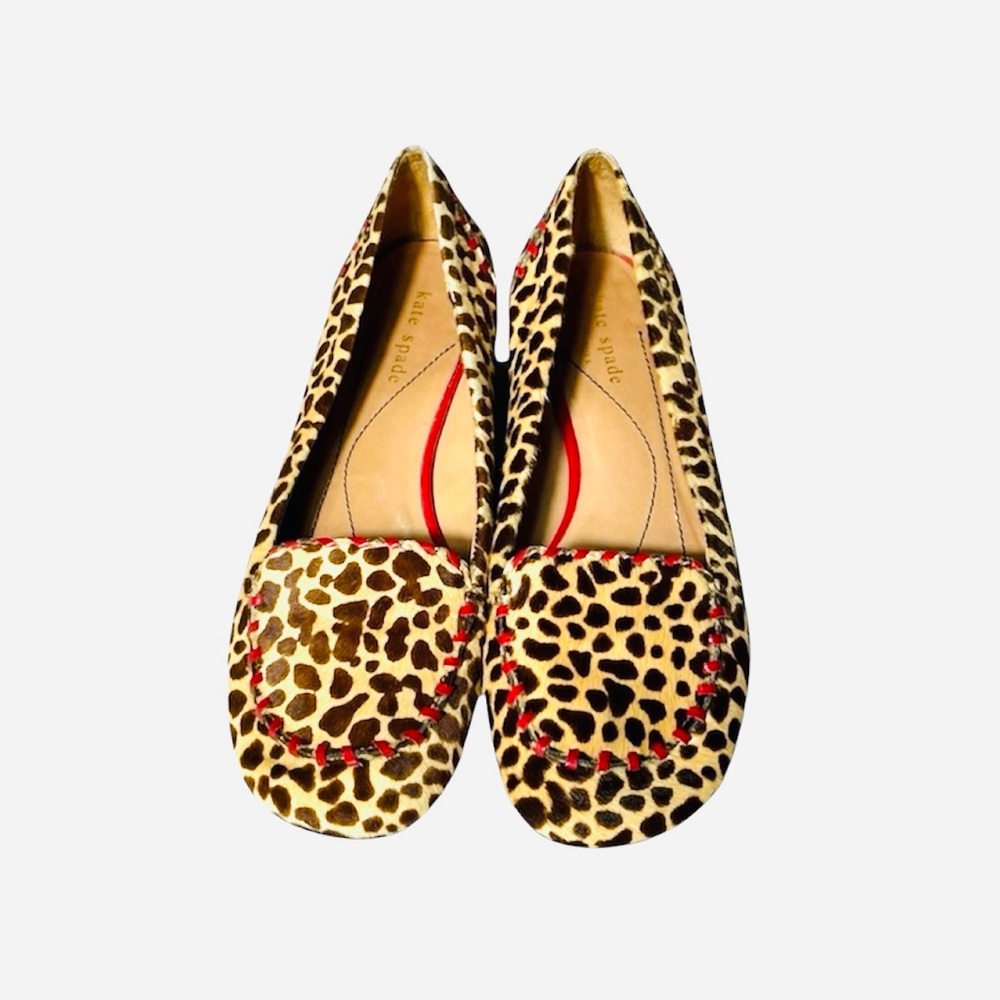 Kate Spade Leopard Animal Print Calf Hair Square Toe Flat Loafers 7.5